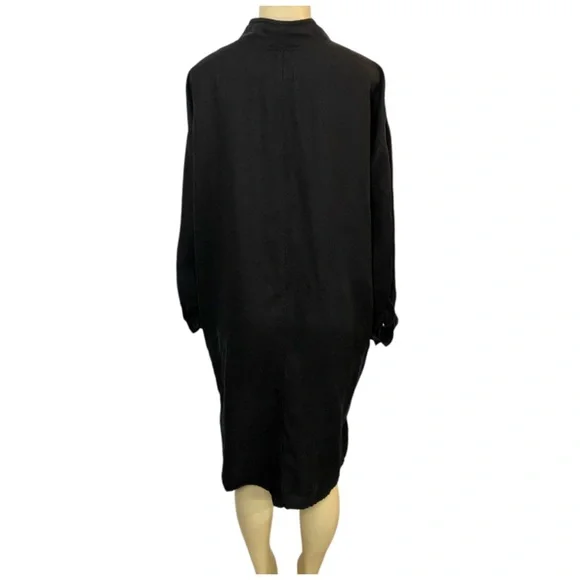 Eileen Fisher Tencel Linen Long Jacket Size M/L Black Button Down - Picture 8 of 10